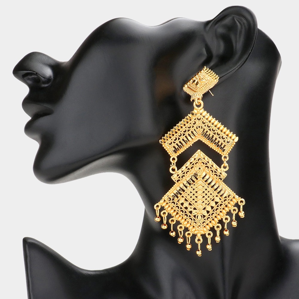 Abstract gold link statement dangle earrings